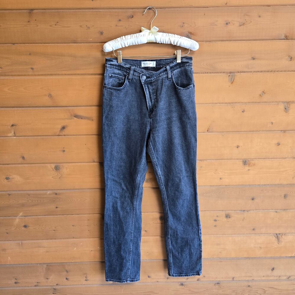 Abercrombie & Fitch Jean 90's Slim Straight Ultra High Rise Crossed Waist 27s 4s - Picture 2 of 5